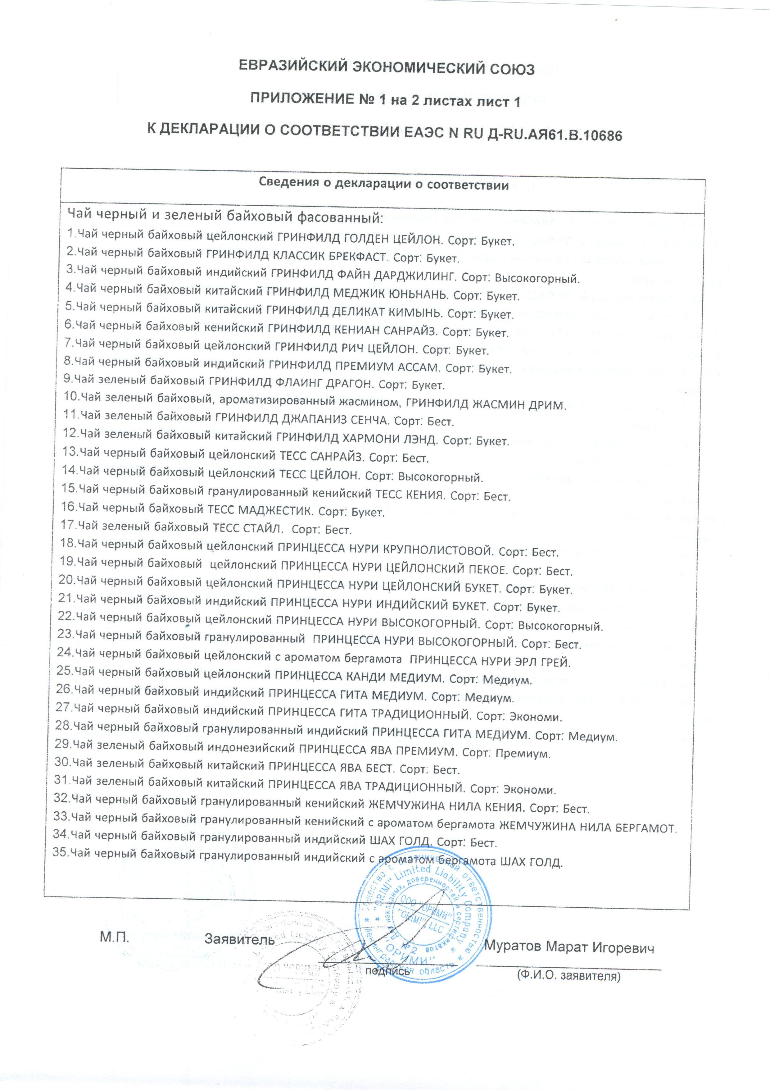 Сертификат на товар - Чай Принцесса Ява Каркадэ цветочный 80 г
