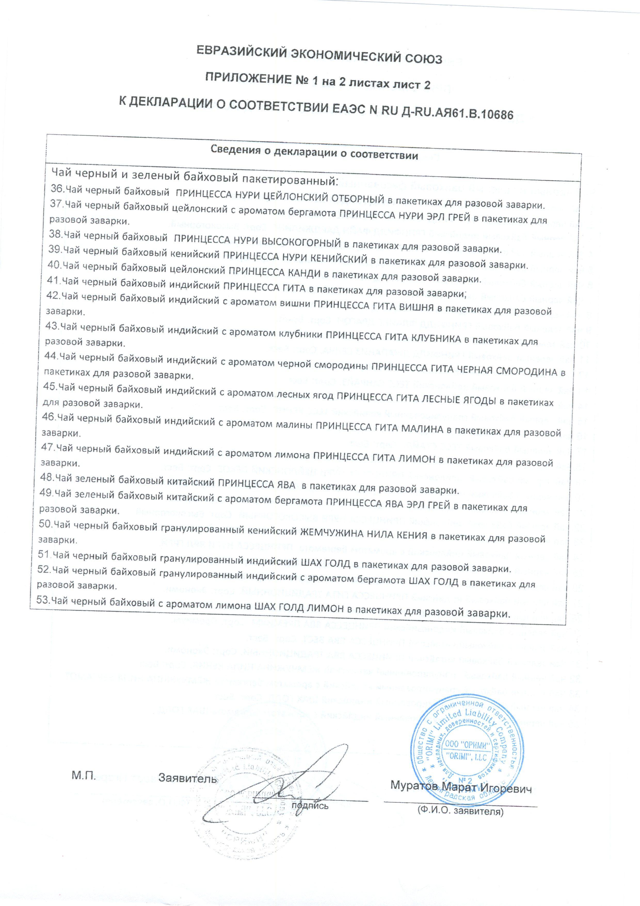 Сертификат на товар - Чай Принцесса Нури Высокогорный черный 25 пакетиков