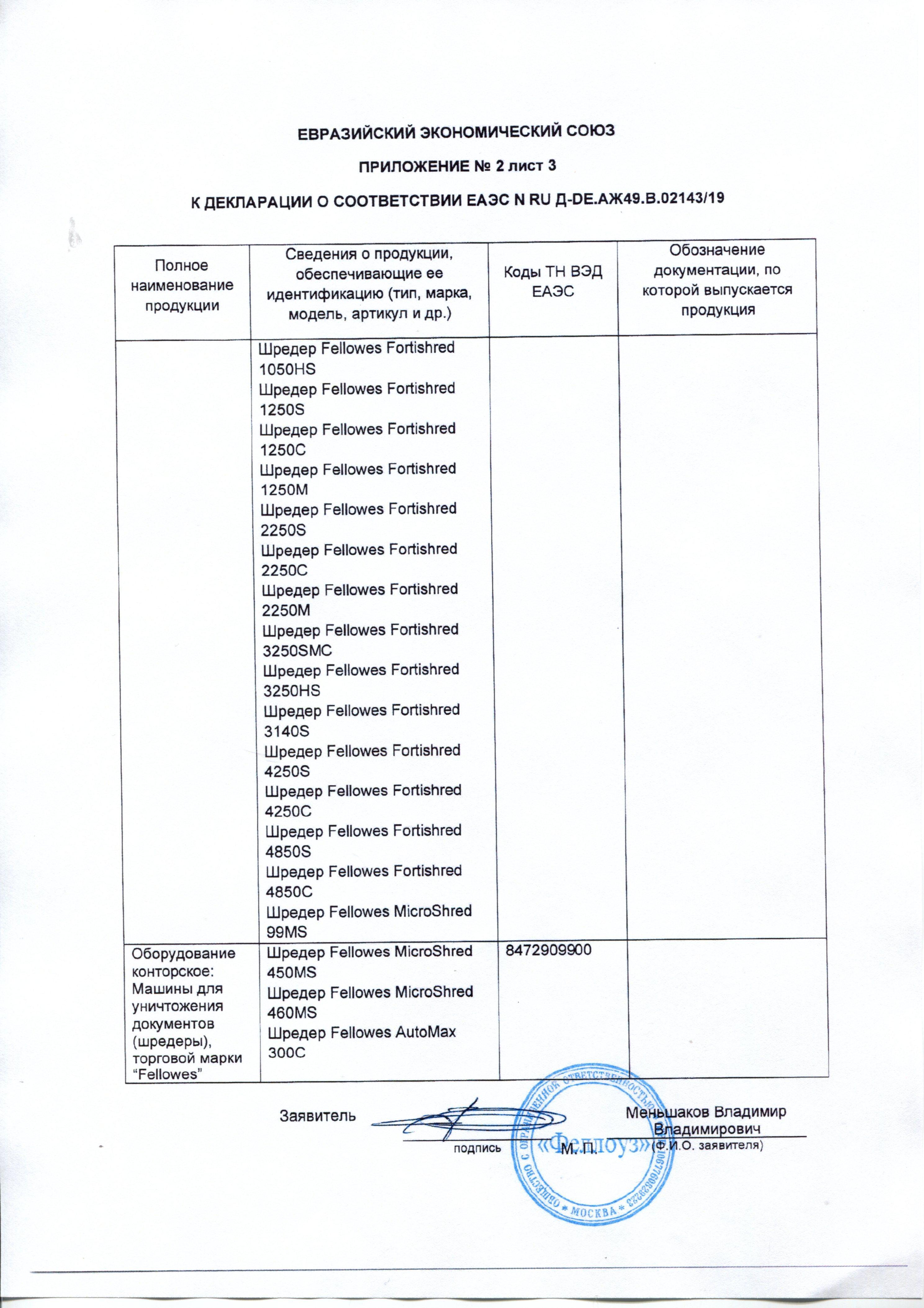 Сертификат на товар - Уничтожитель документов Fellowes 8Cd 4-й уровень секретности объем корзины 14 л