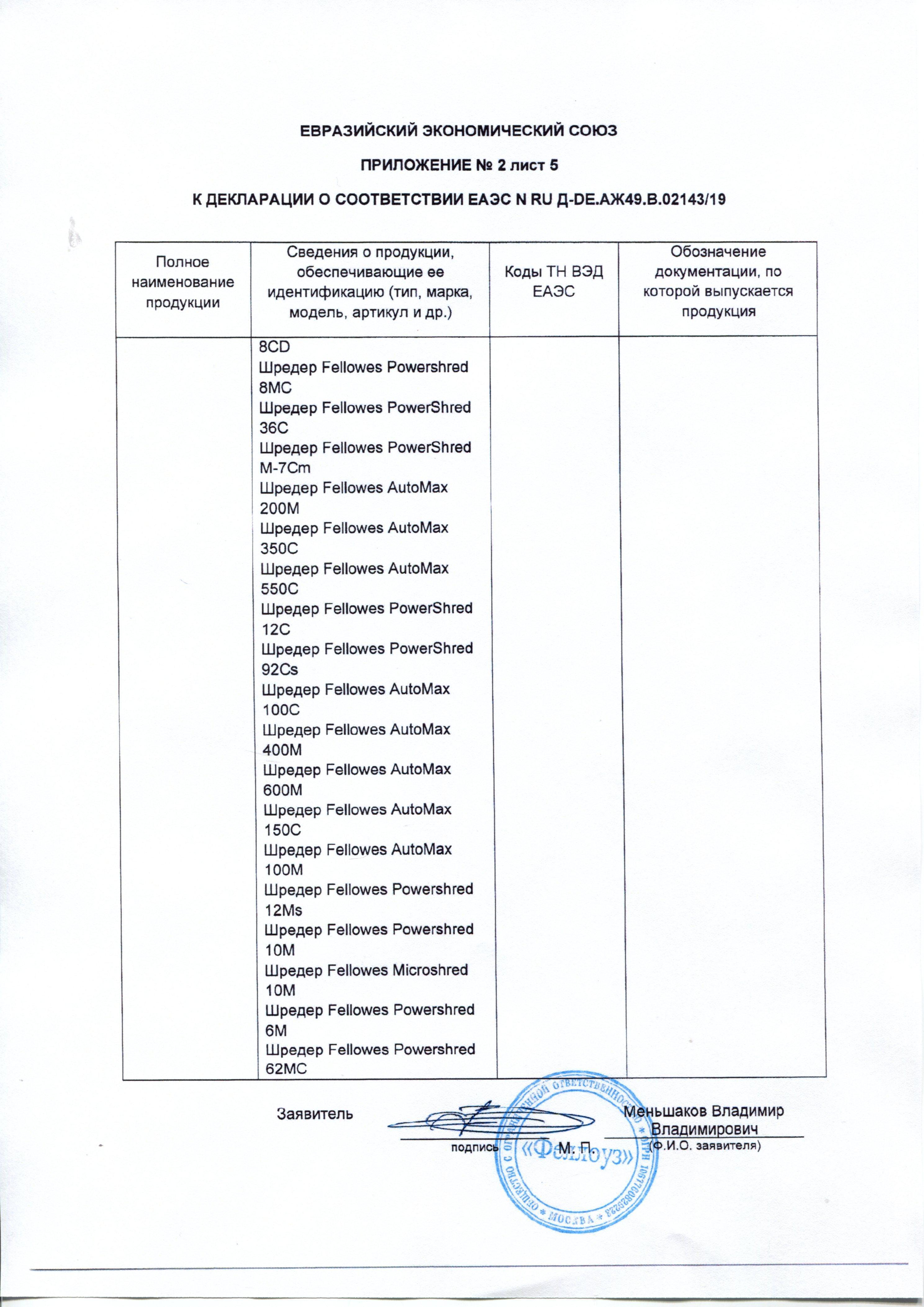 Сертификат на товар - Уничтожитель документов Fellowes 8Cd 4-й уровень секретности объем корзины 14 л