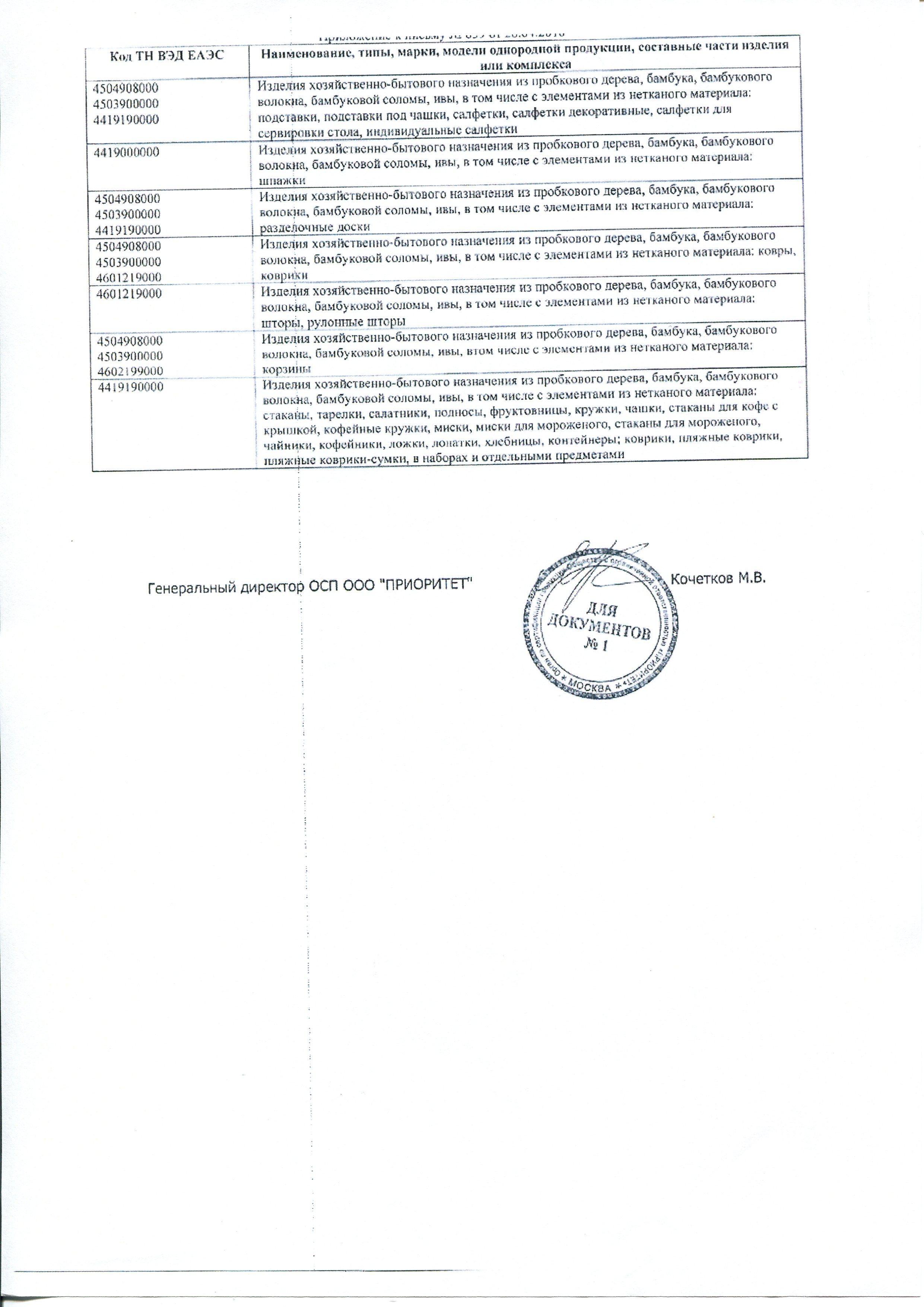 Сертификат на товар - Салфетка для сервировки стола бамбуковая 30x45 см 4 штуки в упаковке