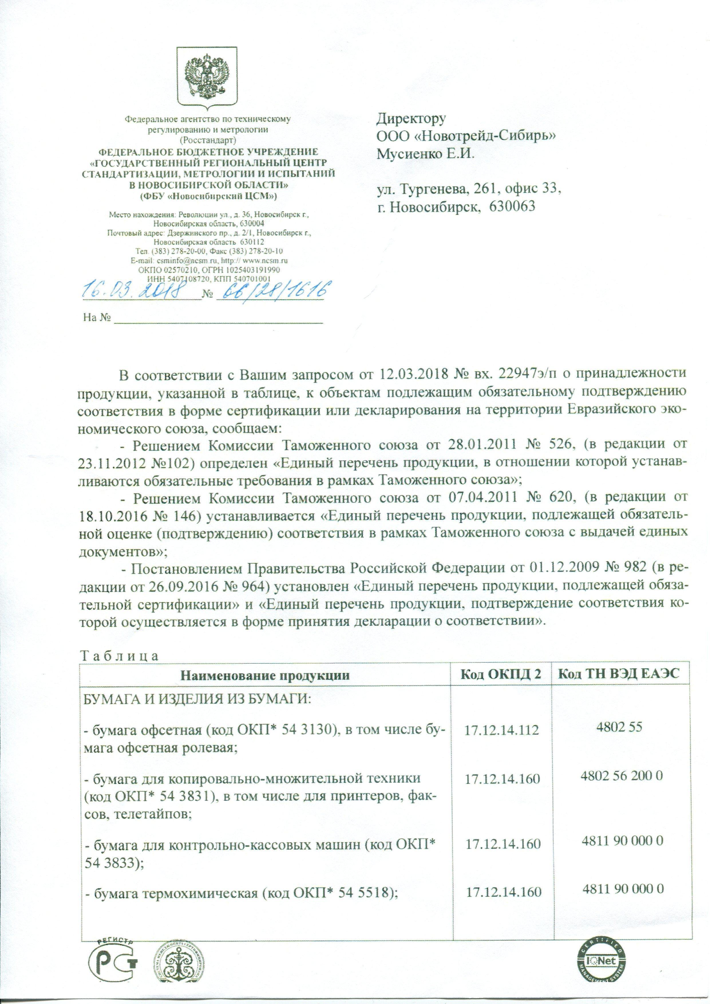 Сертификат на товар - Термотрансферные этикетки полипропилен, 30х20мм, 2000 этикеток в рулоне, втулка 40мм (490236)