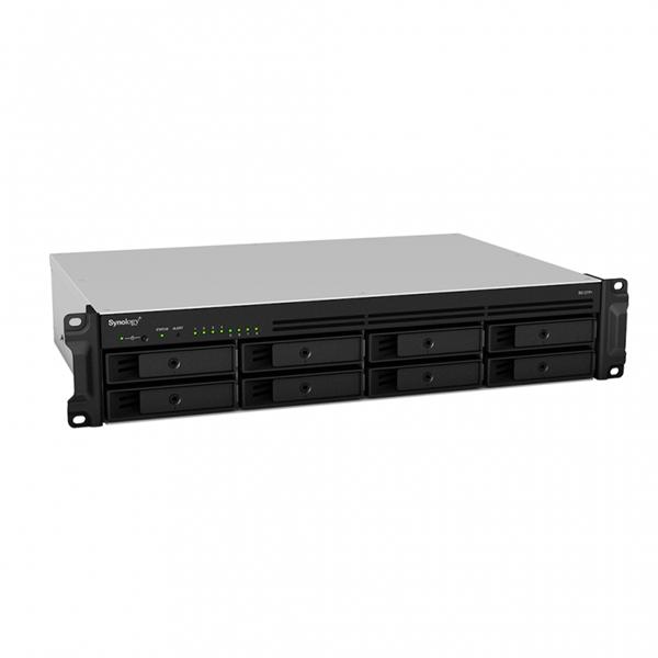 Synology Rack 2U, QC2.4GHzCPU/2GbDDR3-L(upto16)/RAID0,1,5,6,10/upto 8 hot plug HDDs SATA(3,5'or2,5')(upto 12 with RX418)/2xUSB3.0/1eSATA/iSCSI/4xGbE(+1Expslot)/2xIPcam(upto 40)/norail