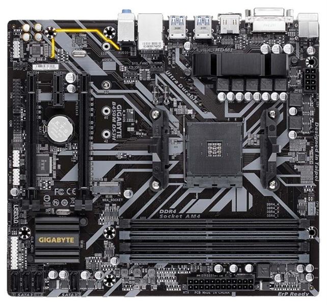 Gigabyte B450M DS3H Socket AM4, AMD B450, 4xDDR4-2933, DVI-D+HDMI, 2xPCI-Ex16, 1xPCI-Ex1, 4xSATA3(RAID 0/1/10), 1xM.2, 8 Ch Audio, GLan, (4+4)xUSB2.0, (4+2)xUSB3.1, 1xPS/2, mATX, RTL