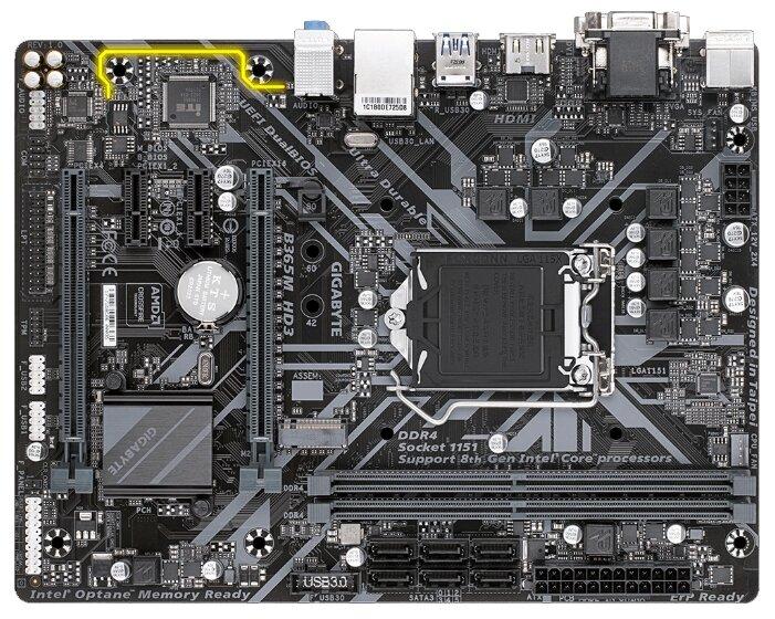 Gigabyte B365M HD3 1151v2 B365 2xDDR4 mATX AC`97 8ch(7.1) GbLAN+VGA+DVI+HDMI RTL