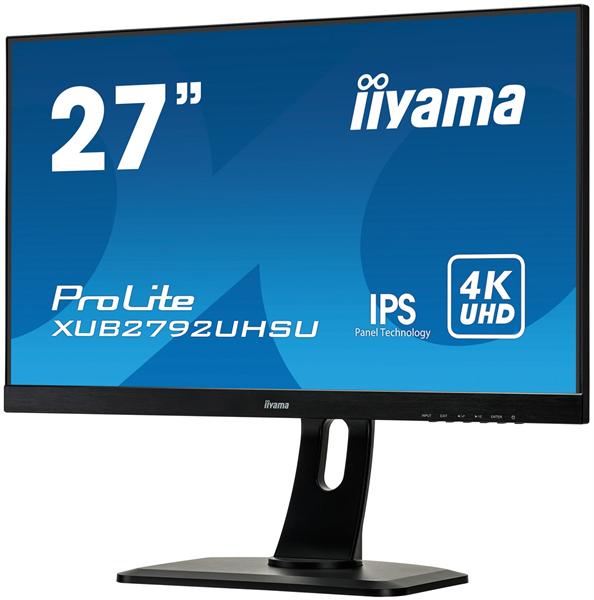 27" Iiyama ProLite XUB2792UHSU-B1 3840x2160@60Гц IPS LED 16:9 4ms DVI HDMI DP 2*USB3.0 80M:1 1000:1 178/178 300cd HAS Pivot Swivel Tilt 2*Speakers 2Вт Black