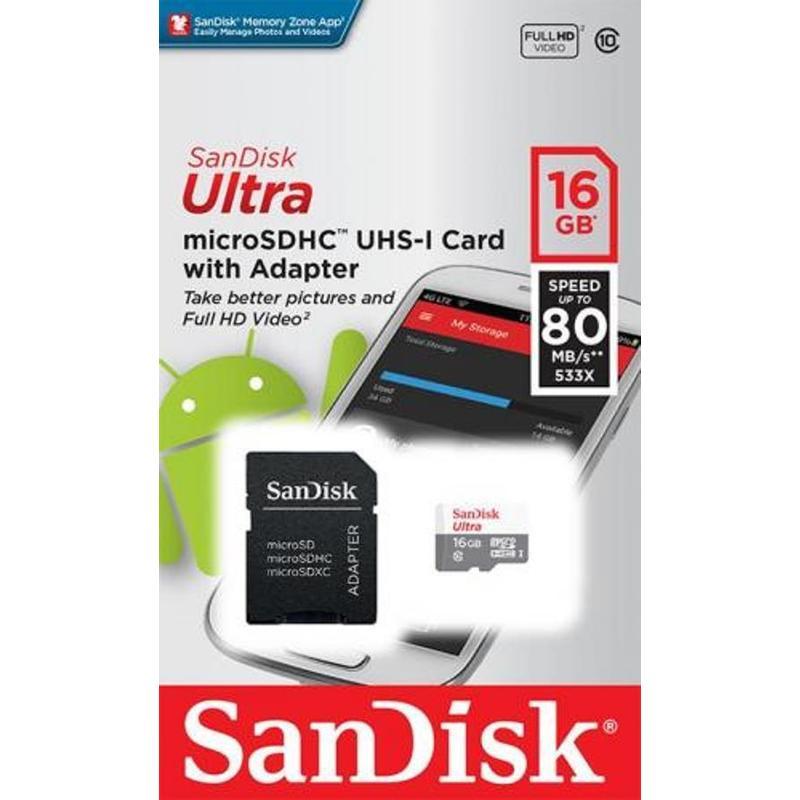 Карта памяти 16 ГБ microSDHC SanDisk SDSQUNS-016G-GN3MA Class 10