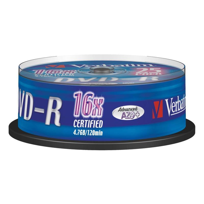 Диск DVD-R Verbatim 4,7 GB 16x (25 штук в упаковке)