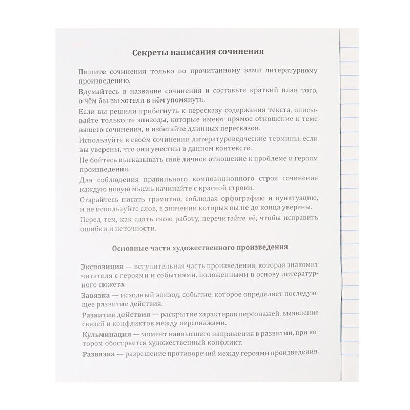 Тетрадь предметная для сочинений Проф-пресс Памятка для школьника А5 36 листов