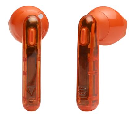 JBL T225 TWS наушники внутриканальные с микрофоном: BT 5.0, до 5 часов, цвет прозрачный/оранжевый
