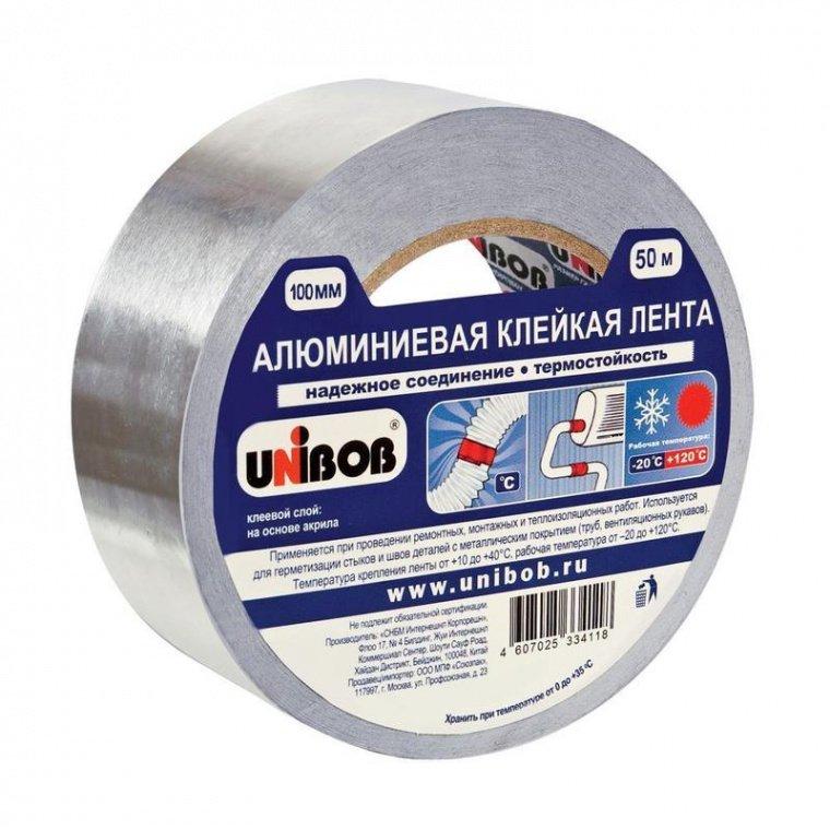 Клейкая лента алюминиевая Unibob серая 100 мм x 50 м толщина 70 мкм